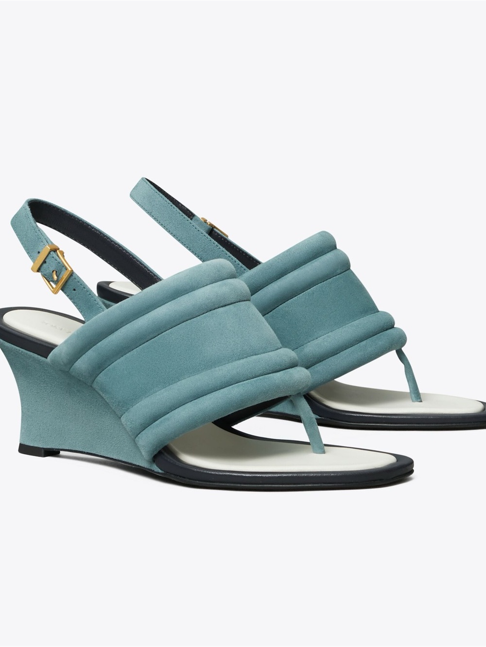 Tory Burch Puffy Suede Wedge Sandals Arctic Blue